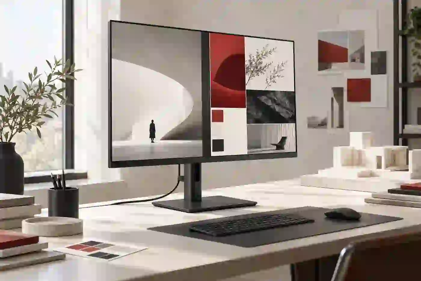 Slim 4K professional monitor in an architectural design studio