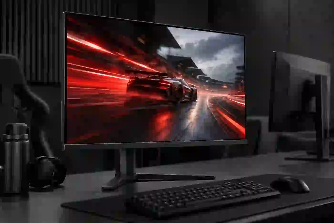 High-refresh gaming monitor in a professional esports workspace
